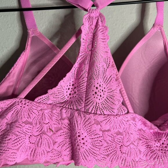 Aerie Real Sunnie Wireless Racerback Bra in Pink Lace Size 34C - Picture 5 of 11